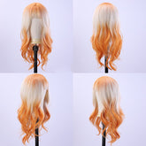 Ombre Orange & Beige Fringe Long Body Wave Wig for Party